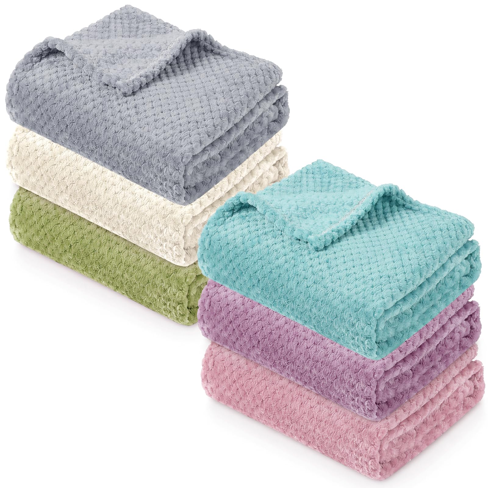 LYCN 6 coperte per neonati, 102 x 76 cm, in morbido pile a nido d'ape, soffici e calde, per bambini, neonati, ragazzi e ragazze (6 colori)