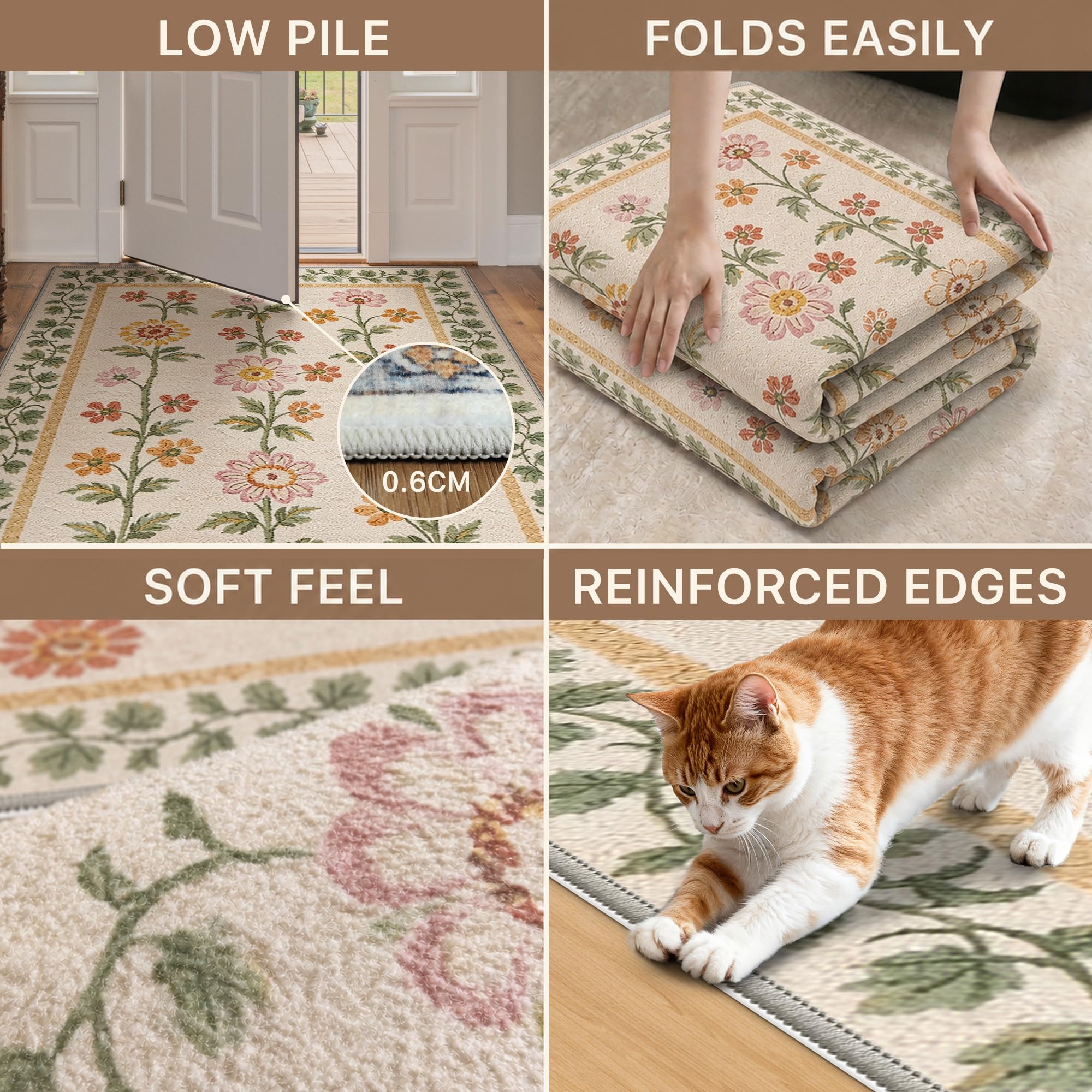 BEIMO Vintage Waschbarer Teppich Wohnzimmer 160x230cm | Schlafzimmer Wohnzimmerteppich Boho Carpet Weich rutschfest Teppiche Esszimmer Büro Kurzflor Groß Teppiche