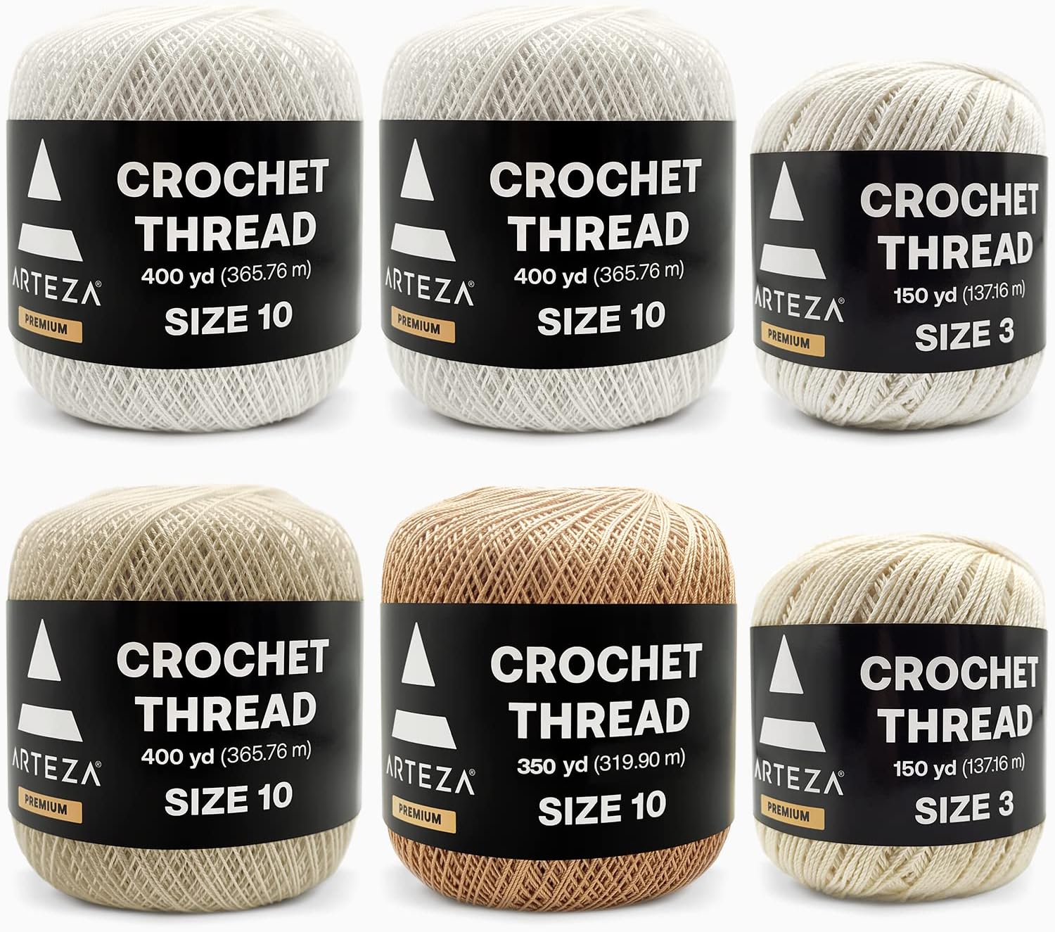 ARTEZA Crochet Thread Set White, Beige & Natural of 100% Cotton Yarn for Crocheting, Mercerized, Soft and Colorful Knitting
