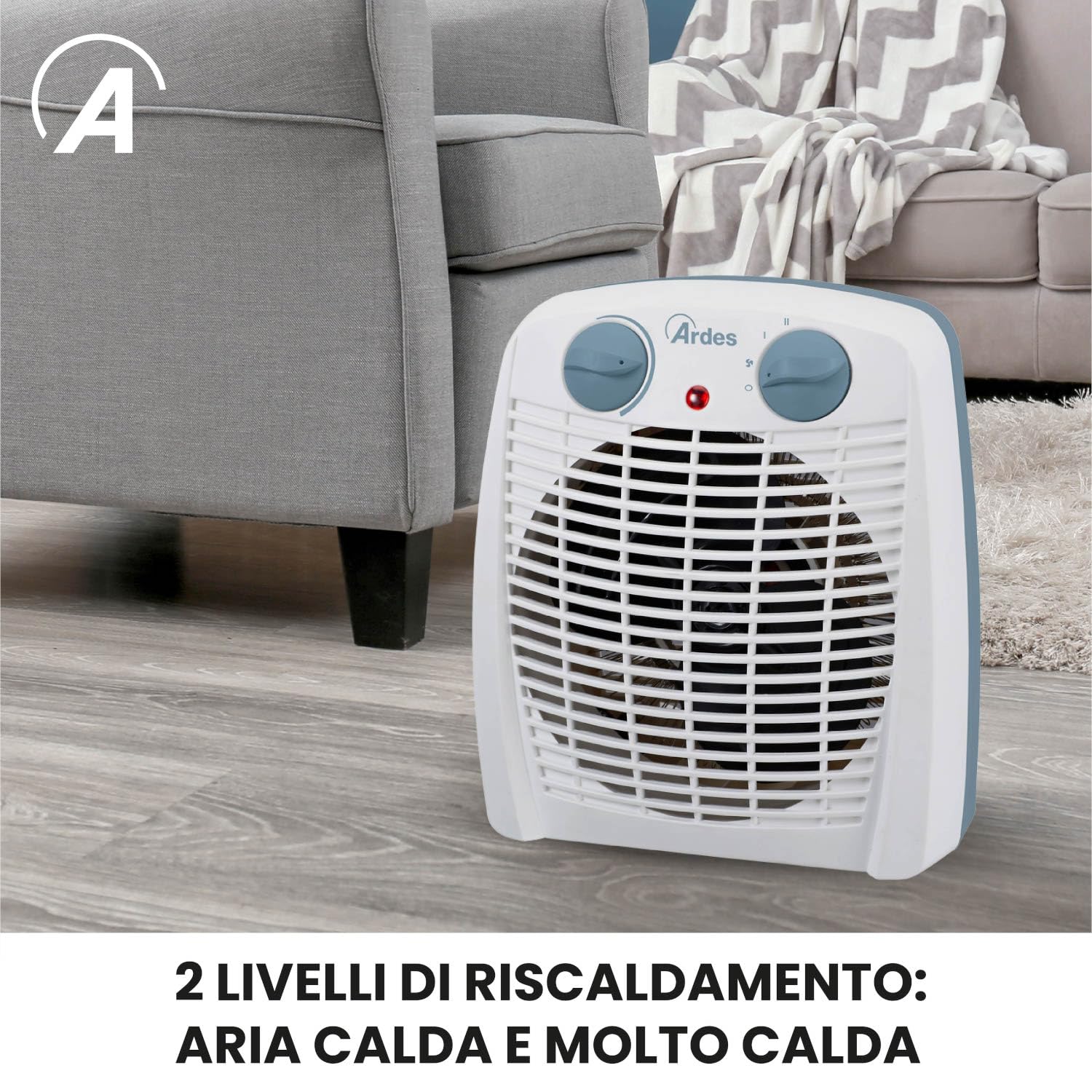 Ardes SIROCO Termoventilatore Elettrico Portatile con 2 Livelli di Potenza, Ventilazione Estiva, Termostato Regolabile, Protezione dal Surriscaldamento e Maniglia per il Trasporto - 4