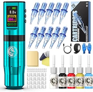 Tattoo Gun Kit, Wormhole Tattoo Kit Wireless Tattoo Machine Kit with Dig...