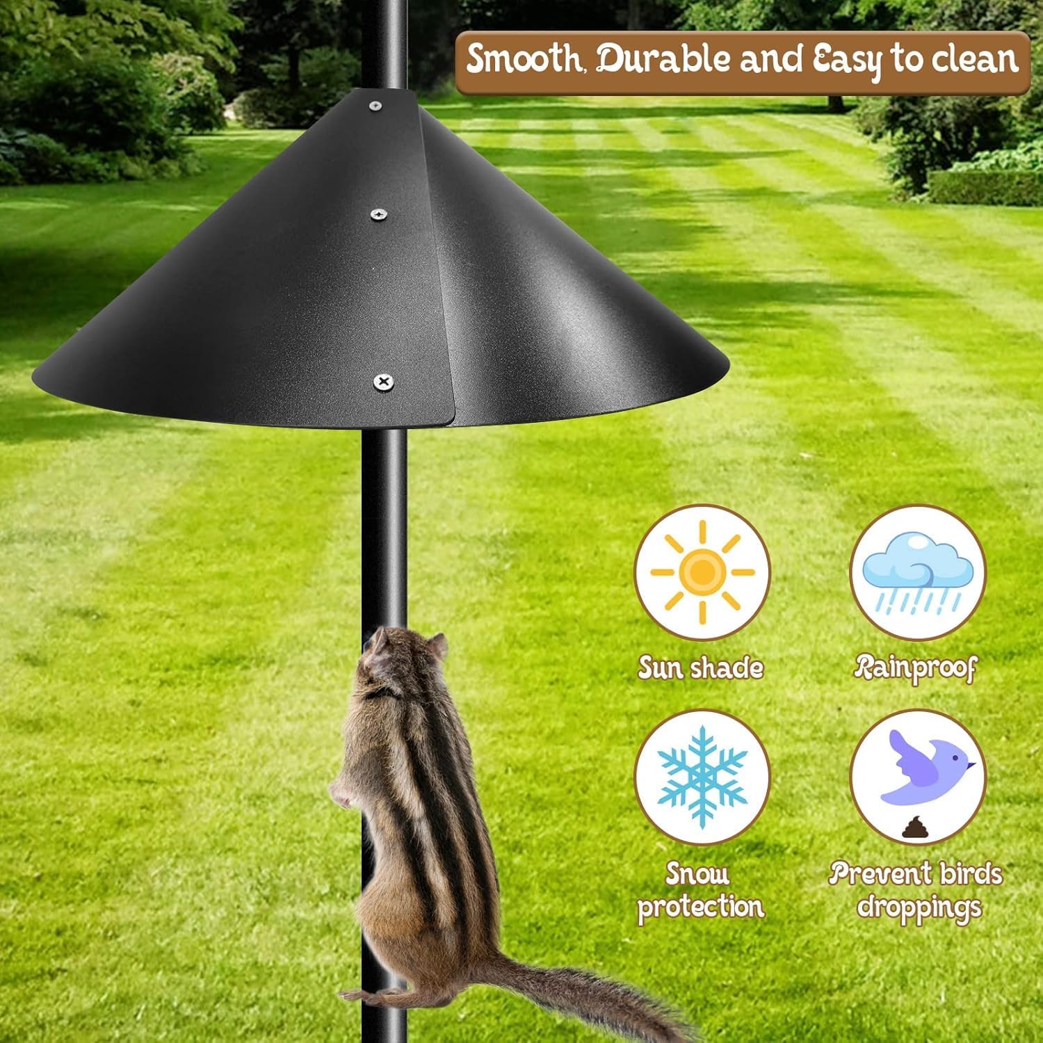 18 Inch Squirrel Proof Baffle, Black, Squirrel Baffle, Feeder Protector, Wildlife Feeder, Pole Mount, Feeding Station