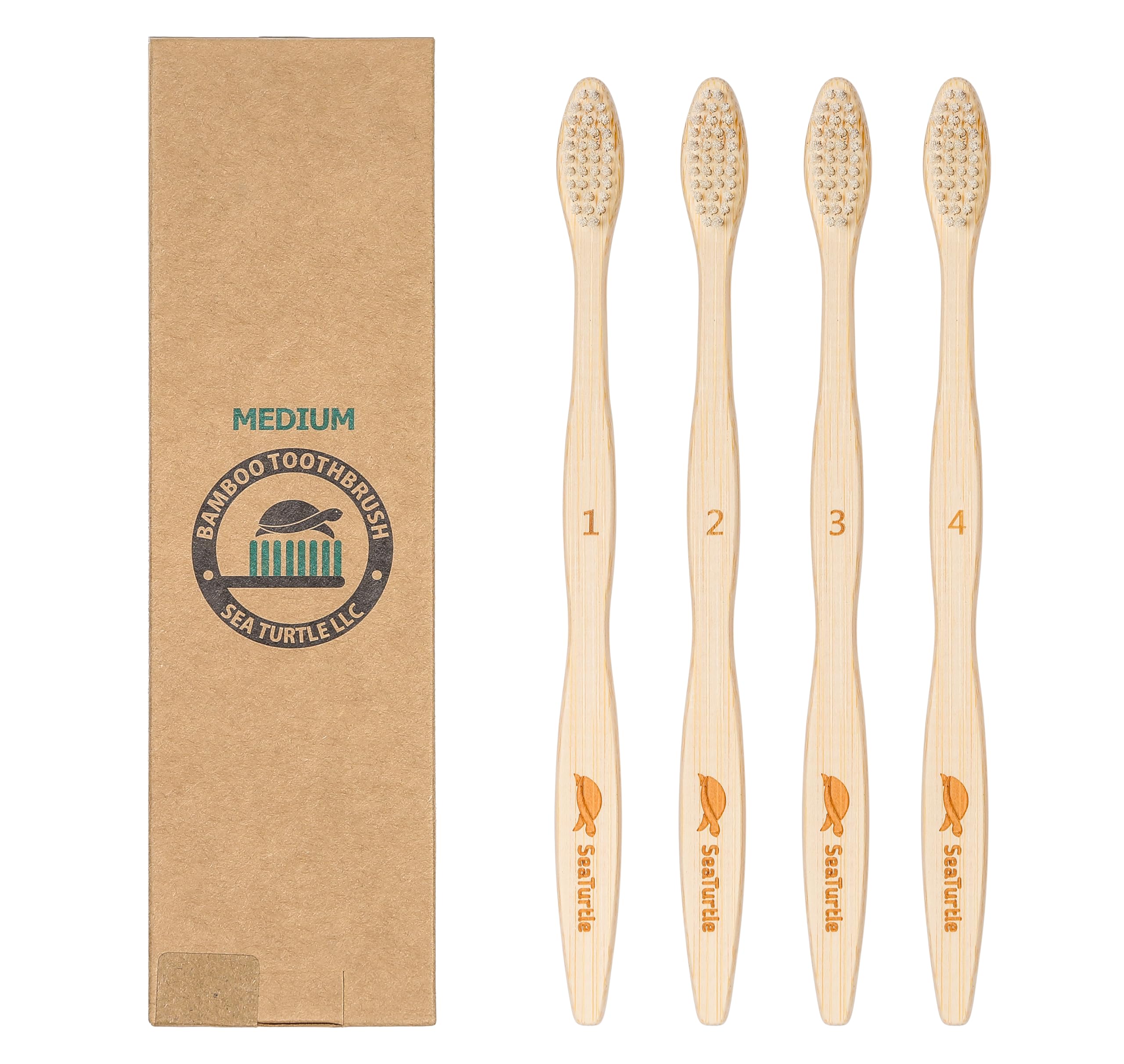 Plant-Based Bristles, Medium Bamboo Toothbrushes, Medium Natural Toothbrush for Adults (4 Pack)