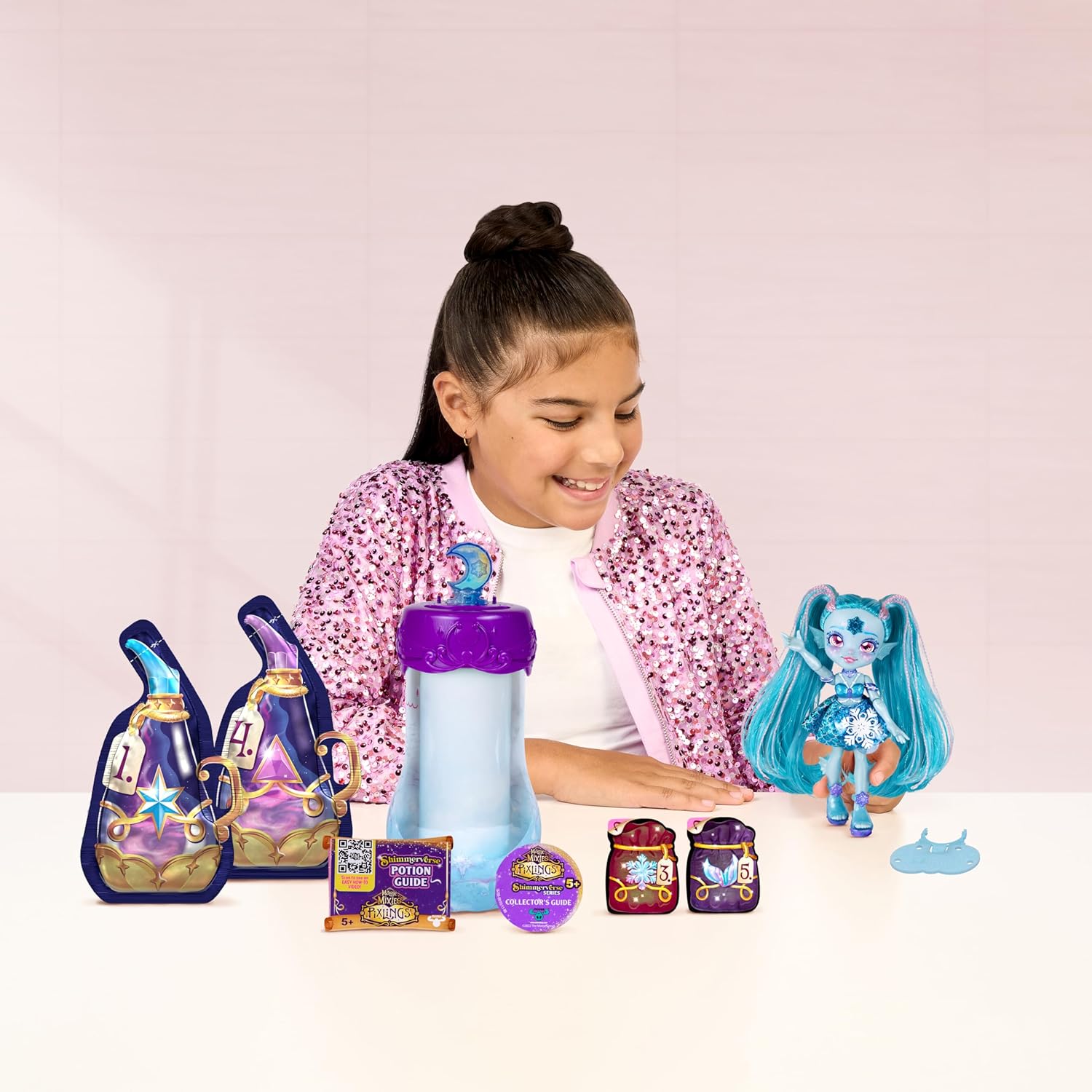 Magic Mixies Pixlings Shimmerverse Series, Create & Mix Magic Potion to Magically Reveal Marena The Ice Mermaid, This Beautiful 6.5" Shimmerverse Pixling Fashion Doll Appears Inside The Potion Bottle