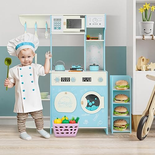 Miniatura 6 de EROMMY Juego de cocina de madera, juego de cocina para niños, juego de cocina para niños, cocina para niños pequeños con 29 piezas de accesorios de
