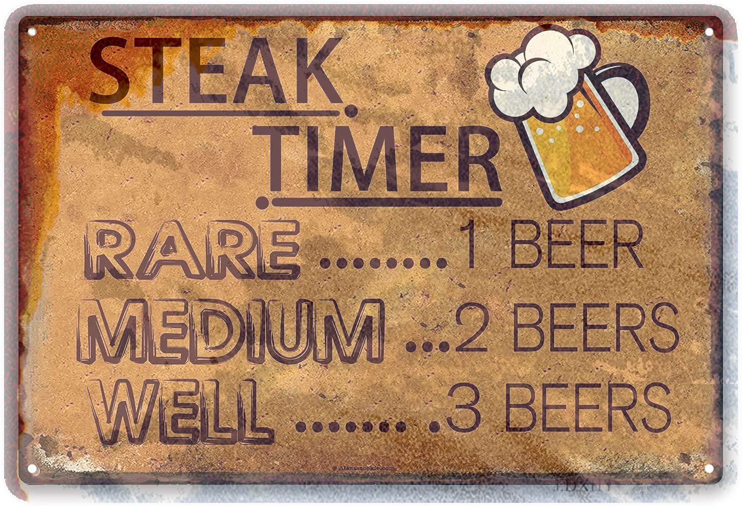 Tin Poster Metal Sign Funny Beer , Steak Timer-rare 1 Beer Medium 2 Beers Well 3 Beers S, Vintage Personalized For Man Cave Brewery Tiki Bar Kitchen Bbq Cafe Restaurant Wall Decro, 8x12 Retro Signs
