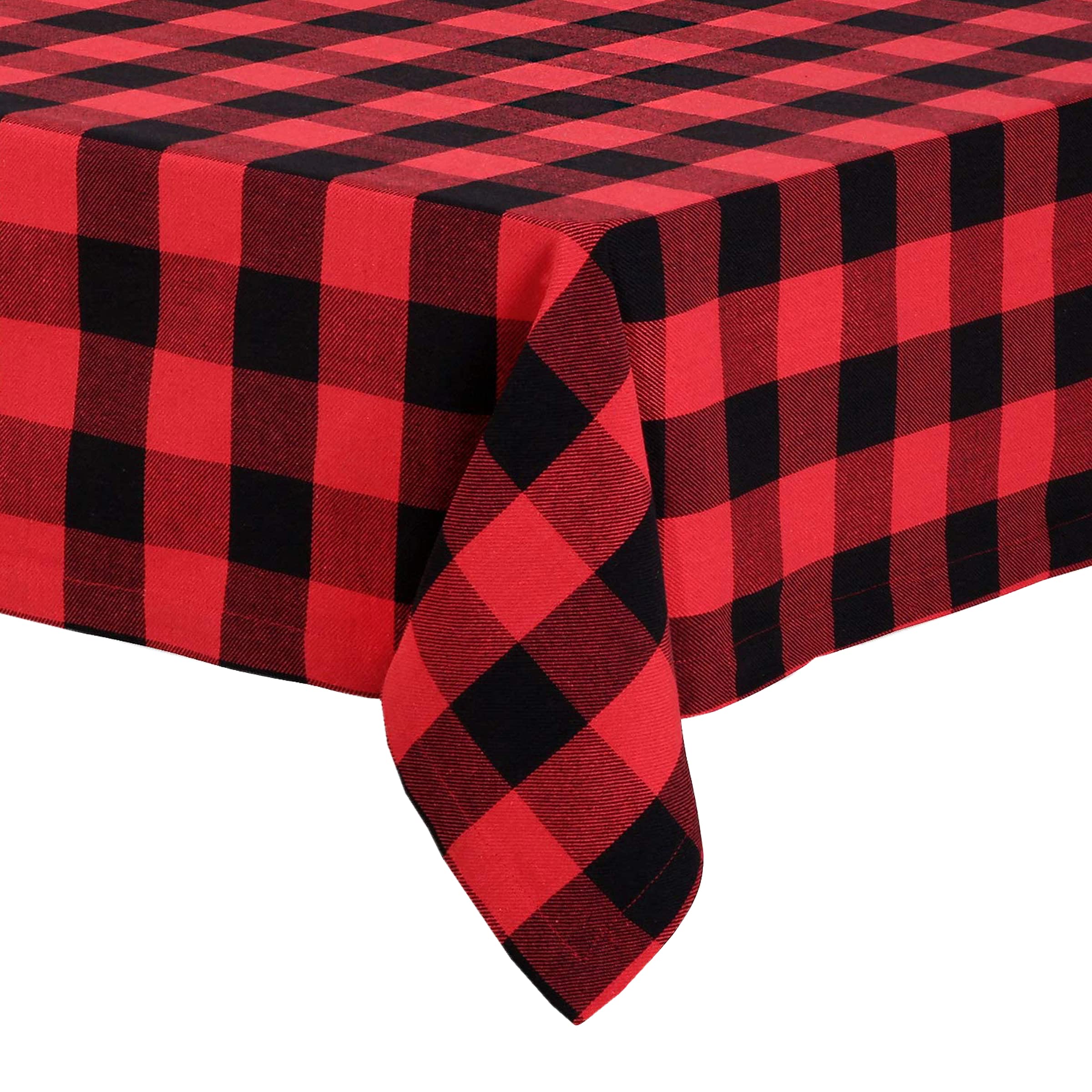 LintexCountry Rustic Red and Black Buffalo Plaid Cotton Christmas Fabric Tablecloth, Cottage Style Holiday Plaid Easy Care Tablecloth, 60” x 84” Oblong/Rectangle