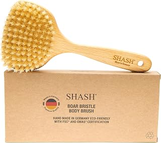Since 1869 Hand Made in Germany - Smooth 100% Boar Bristle Body Brush, Gently Exfoliates Skin for a Softer, Smoother Complexion - Promotes Circulation for a Healthy Glow