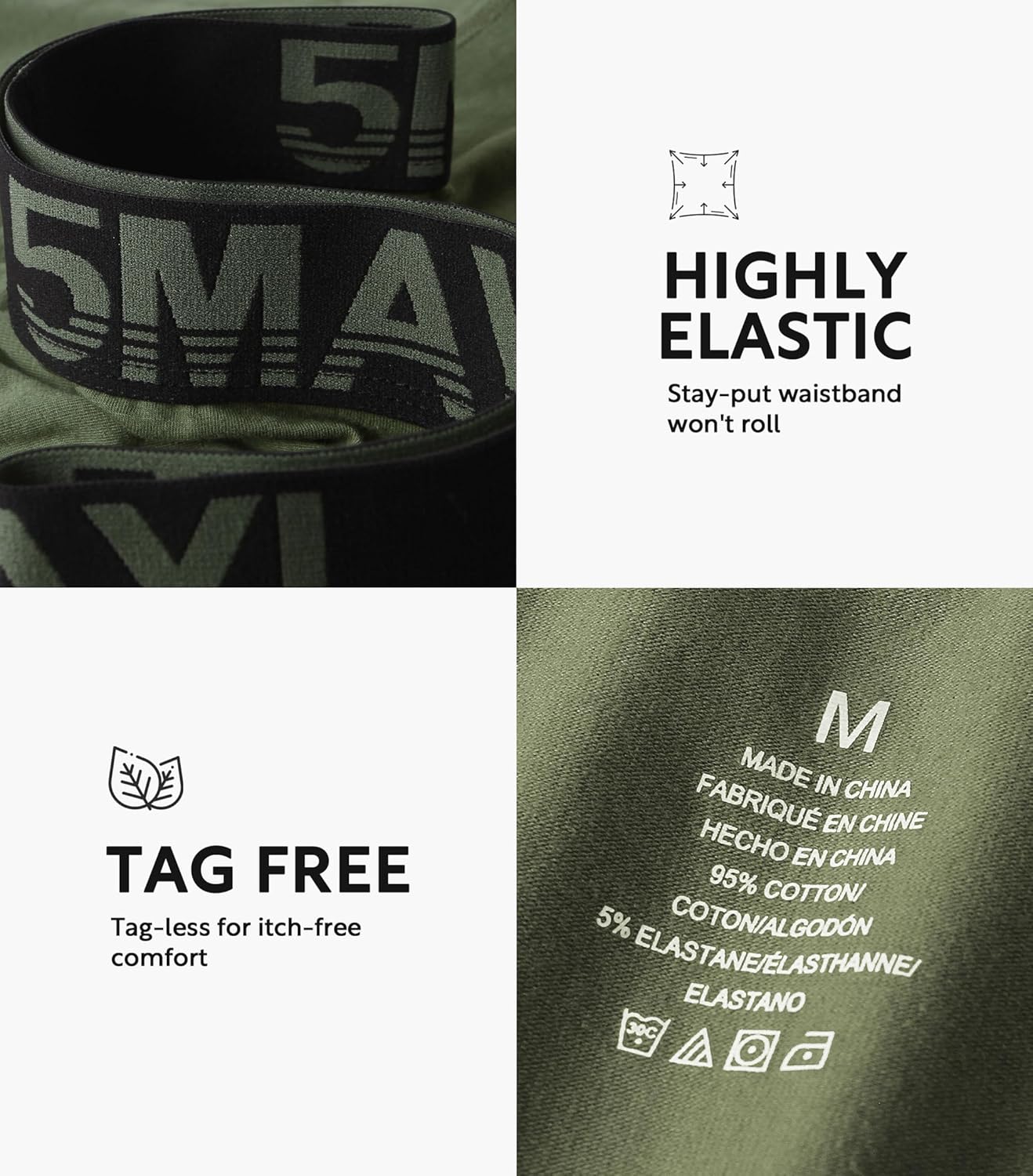 5Mayi Mens Underwear Cotton Boxer Briefs 9 Inch Long Leg Boxer Briefs for Men Pack - Image 4