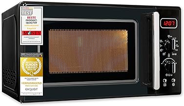 Exquisit RMW720-3GDIG Retro Microwave 700 Watt, 25.5 cm Turntable, 1000 Watt Grill, 20 L, 5 Power Levels, Timer, Defrost Function, 2 Rotary Knobs, Black