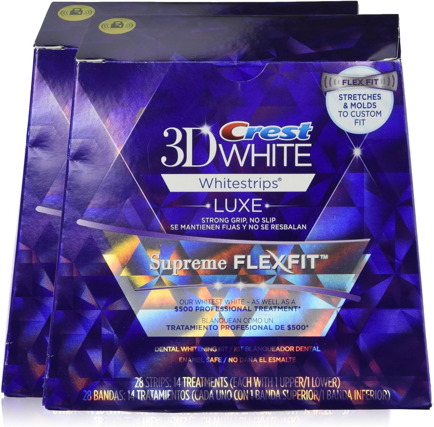 Crest 3D White Luxe Whitestrips Supreme FlexFit-Teeth Whitening Kit 14 treatments, 28 strips (2 Pack)