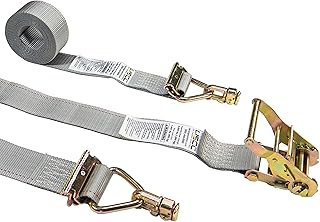 US Cargo Control E Track Ratchet Strap with Double Stud Fittings - 2 Inch X 16 Foot Gray E Track Strap - Easily Secure Cargo in A Van, Truck, Or Trailer - 1,467 Pound Working Load Limit