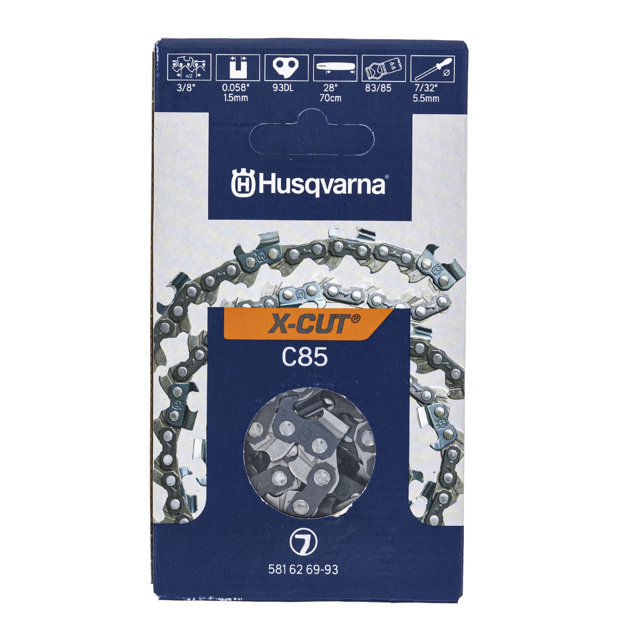 Chaîne Husqvarna 28 pouces C85 pas 3/8 jauge 058 en acier haute résistance