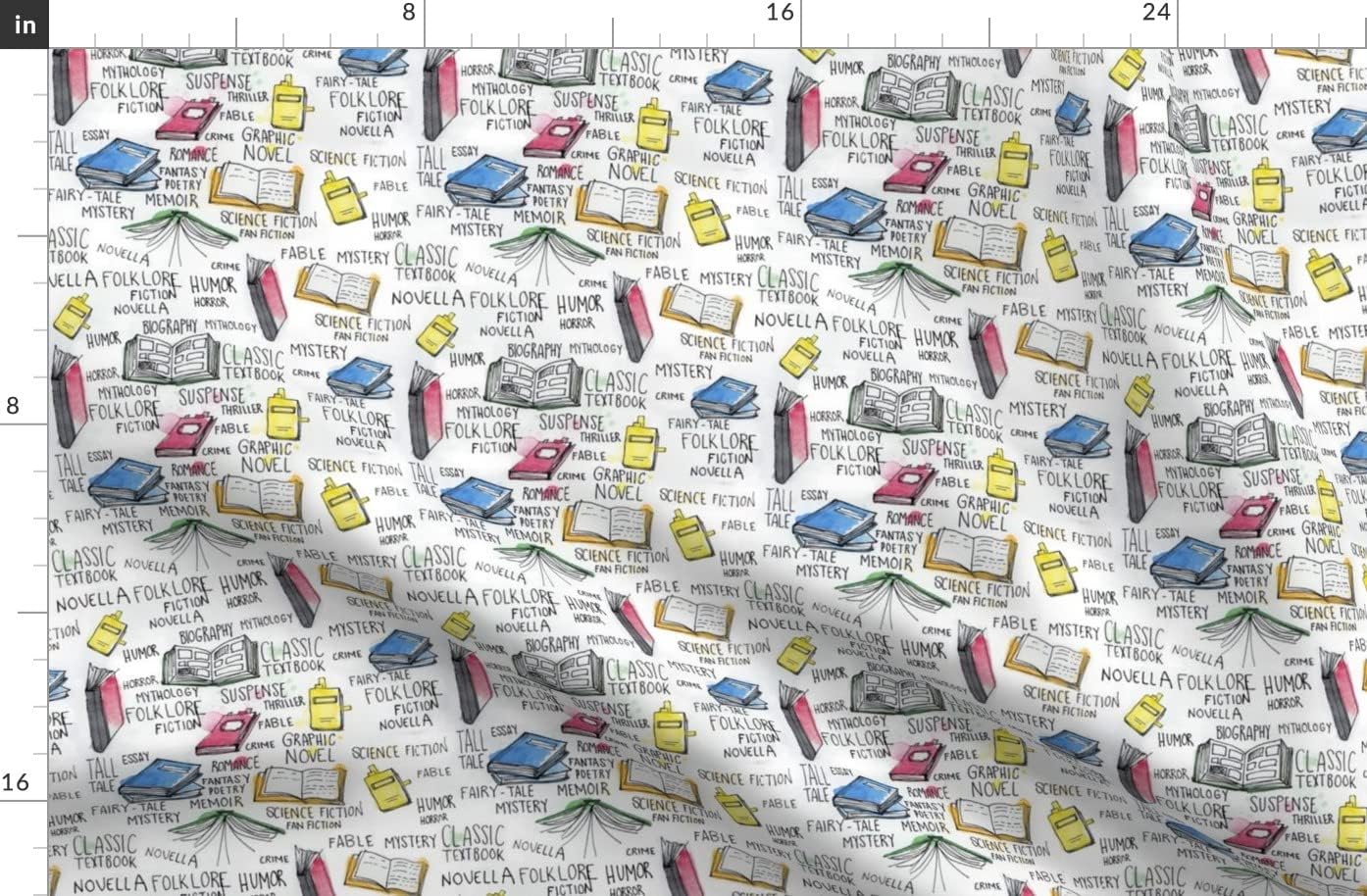 Spoonflower Fabric - Books Watercolor Pen Ink Illustration Literary Nerd Library Book Printed on Organic Cotton Sateen Fabric by The Yard - Sewing Quilting Apparel Home Decor