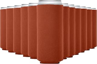 Slim Can Cooler Sleeves (12 Pack) Bulk Customizable, Blank Foldable Foam Insulators for Beer Bottles & 12oz Tall Cans, Sublimation/HTV-Ready for Beer, Seltzer & White Claw (BurntOrange)