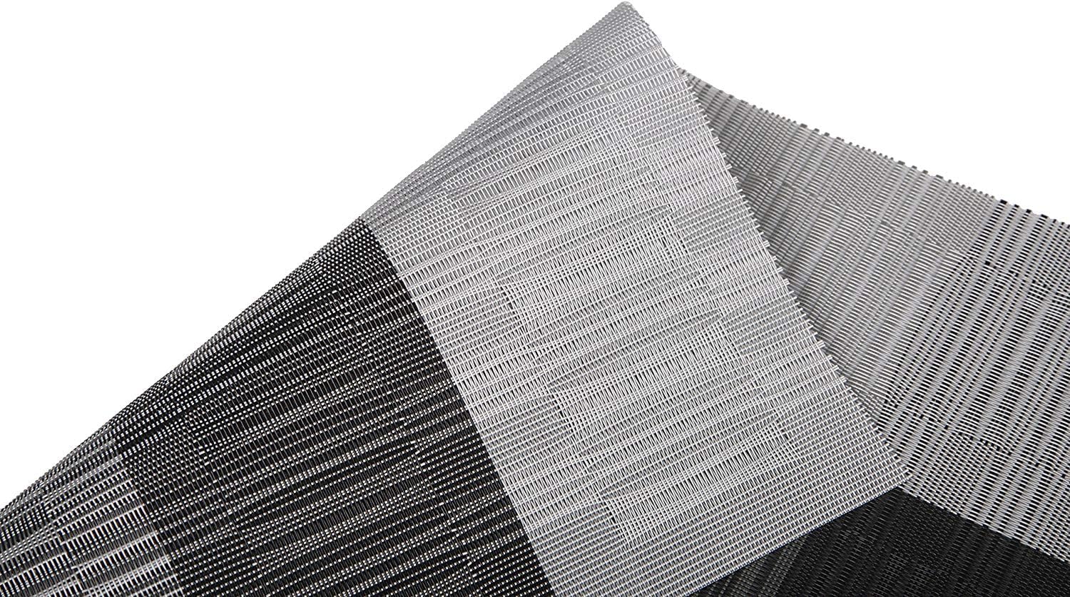 SHACOS Woven Vinyl Table Runners PVC Table Runners 12 x 36 inch Wipe Clean Reversible Plastic Weave Tabletop Counter Decor Mats Indoor Outdoor, Ombre Black and Gray