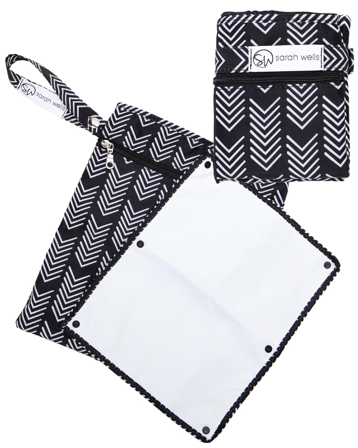 Sarah Wells Pumparoo Wet Dry Bag for Breast Pump Parts – Compact Organizer with Waterproof Pocket, Staging Mat & Fridge Hack – Machine Washable Pumping Accessory (Black & White)