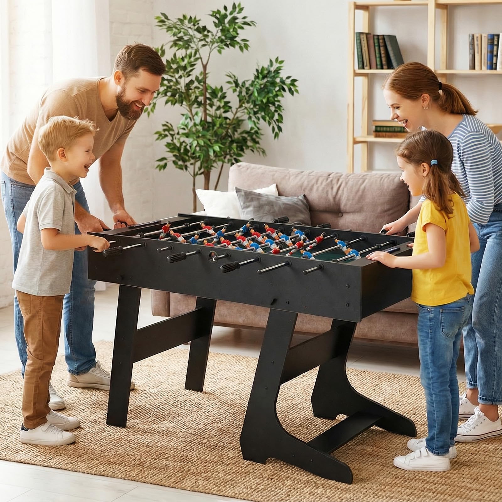 HOMASIS Kickertisch, klappbarer Tischfußball inkl. 22 Kicker, 2 Bällen & 2 Punktezähler, Tischkicker für Erwachsene & Kinder, Fußballtisch, Spieltisch für Partys & Bars, 121 x 60,5 x 81 cm