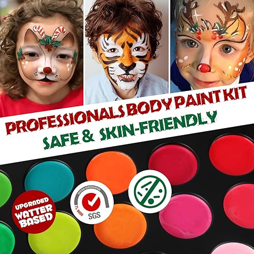 Miniatura 2 de 30 Colors Face Paint Kit, Reusable Water Based Body Paints Palette with Brushes and Face Painting Stencils for Kids and Adults Professional