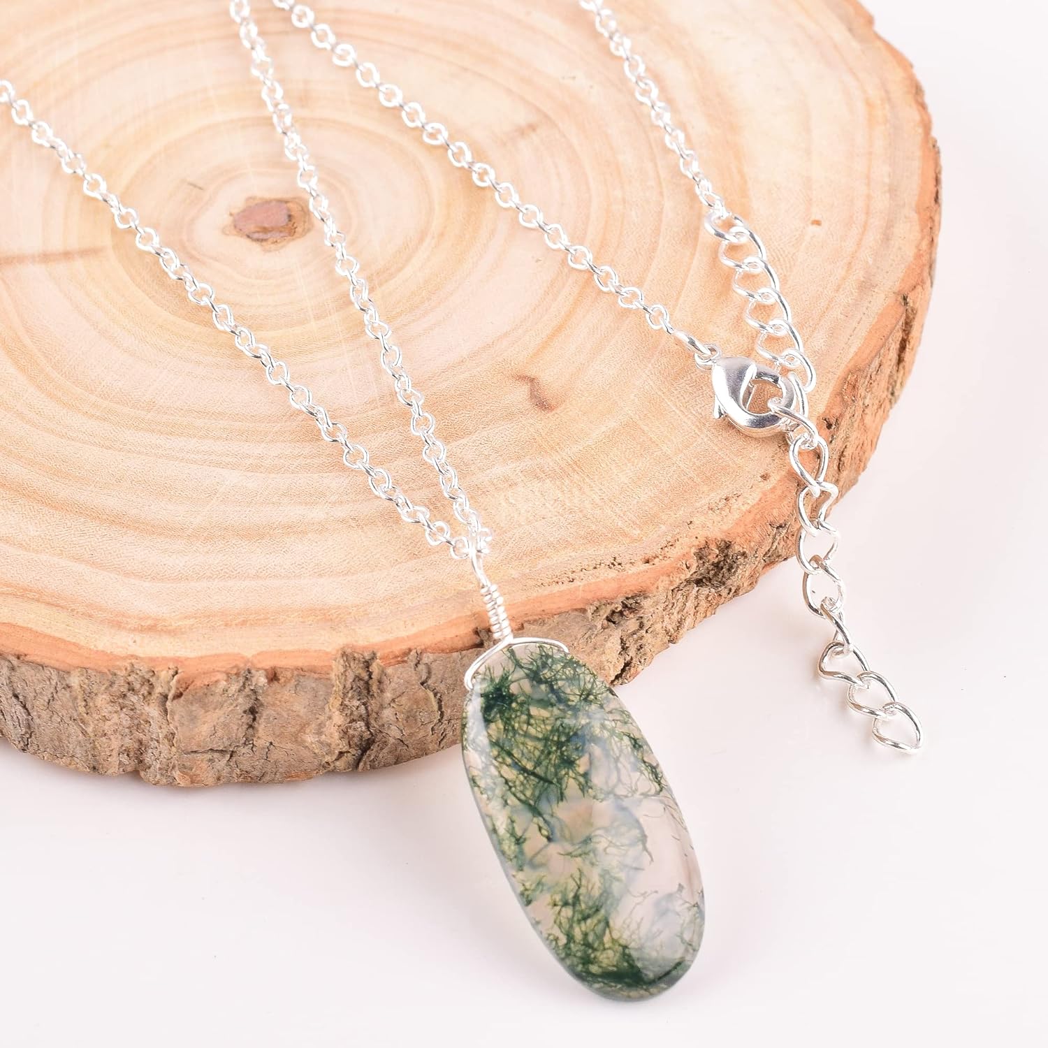 Natural Moss Agate Crystals Pendant Necklace, Hexagon Cabochon Gemstone, Energy Healing Crystals, Birthday, Gift for Her, Gemstone Jewelry 18 inch AAA+ Quality - Image 4