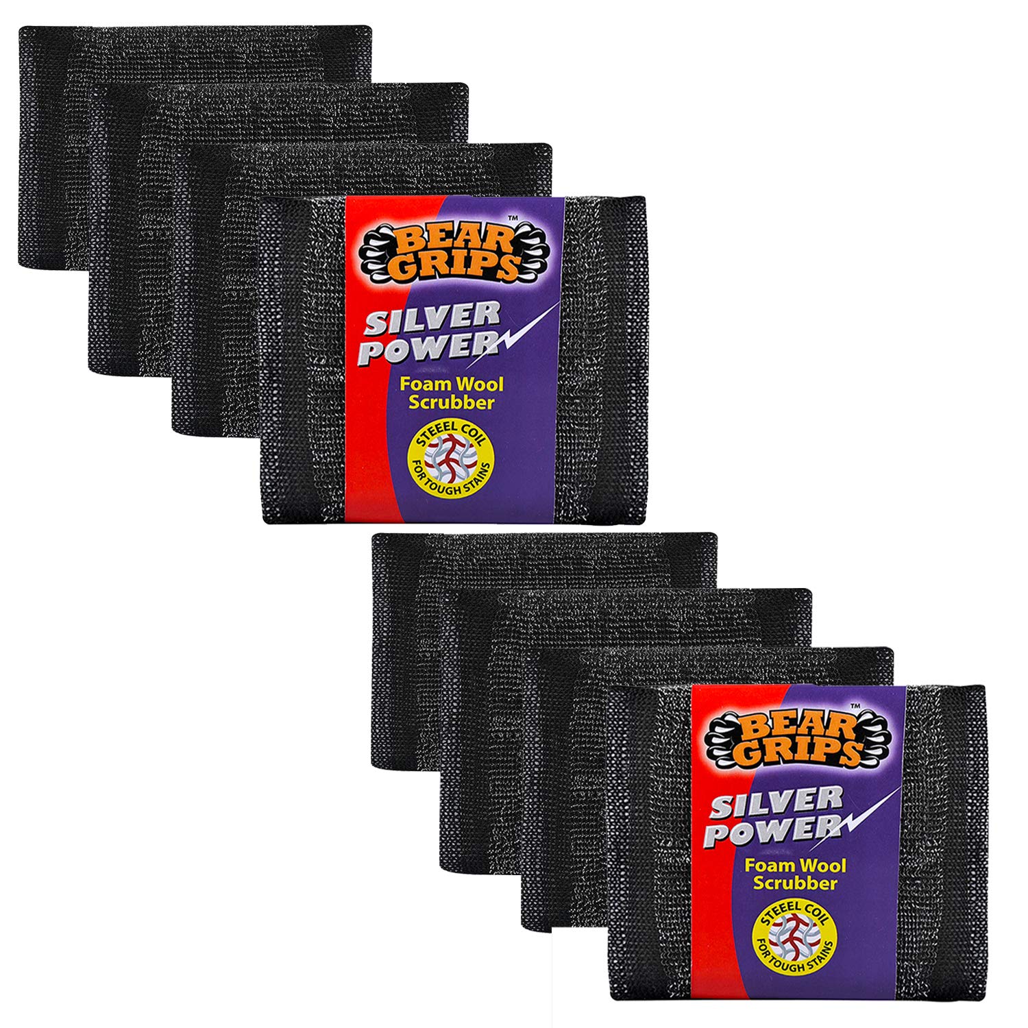 BEAR GRIPS Silver Power Foam/Sponge Wool Scrubber with Steel Loops for Tough Oily Stains Dish Washing - Pack of 8 (B08SCL3ZQX) Amazon Price History, Amazon Price Tracker