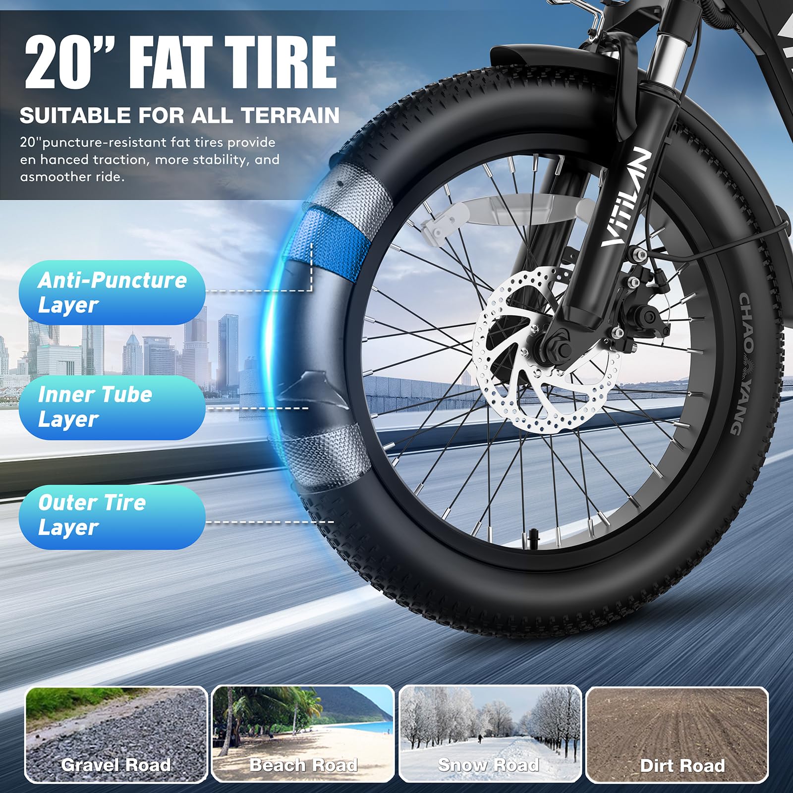 U3 Bici Elettrica Pieghevole Adulti, Bicicletta Elettrica con 48V 13Ah Batteria, 20"*3,0" Fat Tire Ebike, 7 Velocità, Autonomia 40-120 km, Adatto per Gli Spostamenti Urbani Quotidiani