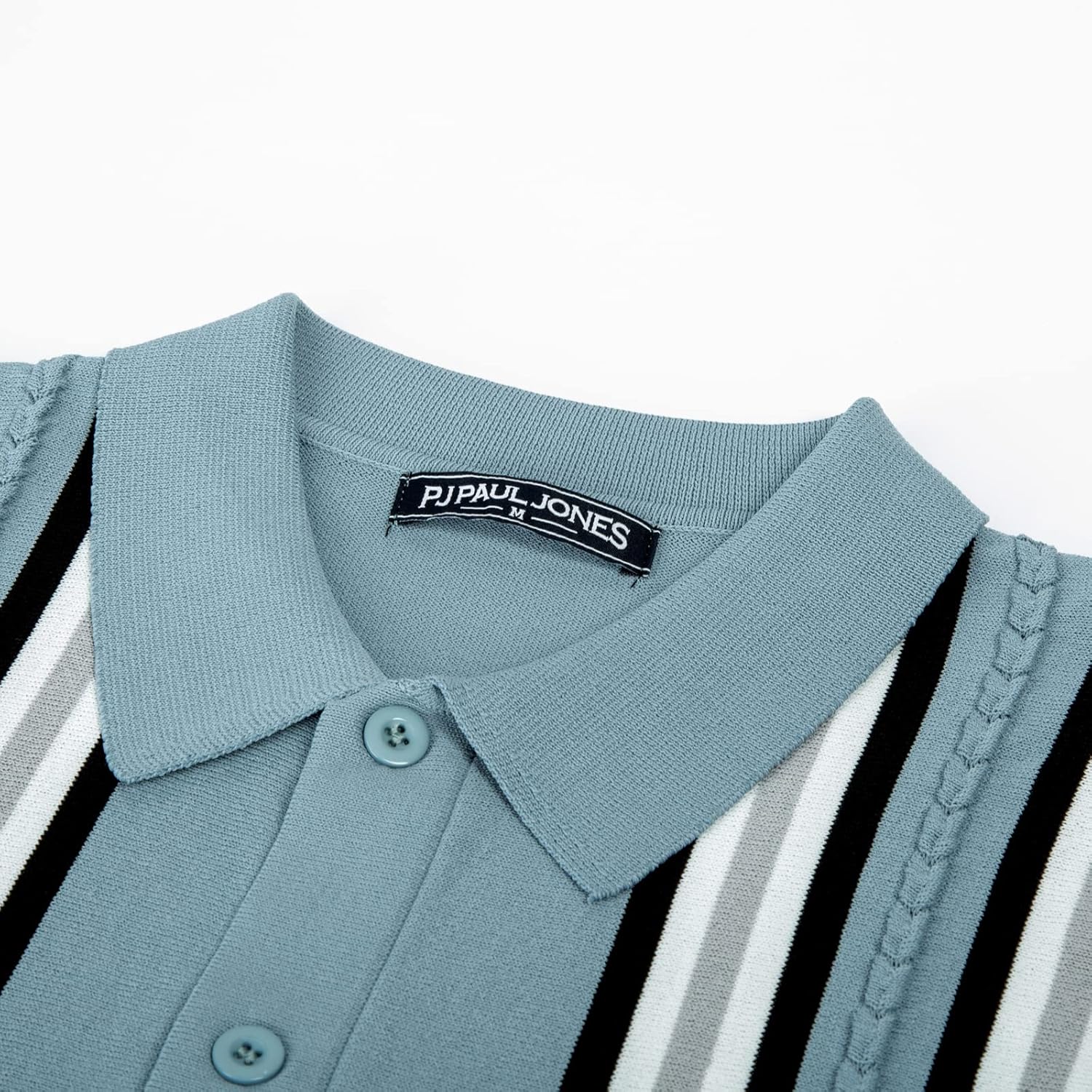 PJ PAUL JONES Mens Polo Shirts Vintage Striped Button Down Knitted Golf Shirts - Image 3