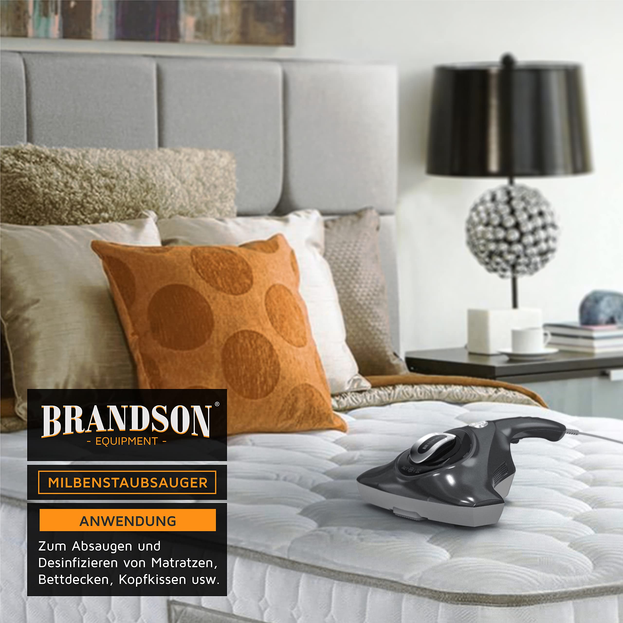 Brandson Milbensauger mit UV-Licht, bekämpft Bettwanzen, Handstaubsauger Polsterreiniger entfernt 99,9% Bakterien Allergene, Staub-Milben, Matratzenreiniger für hygienische Reinigung für Allergiker
