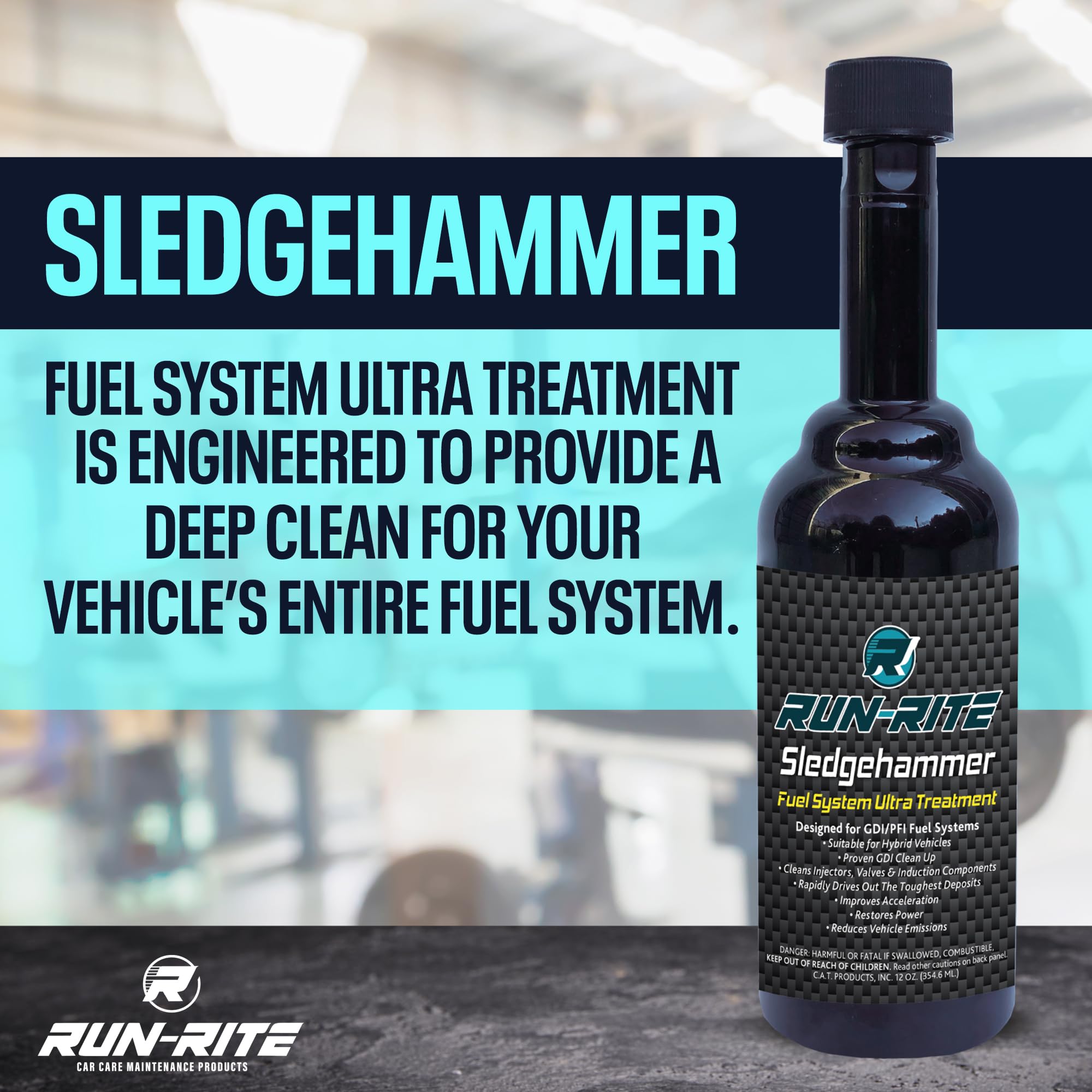 Fuel System Ultra Treatment 12 oz - Valves, Carburetor, Induction Components & Car Fuel Injector Cleaner Gas Additive - Sludge & Fuel System Cleaner for Gasoline Engines Run-Rite SledgeHammer (2-pack)