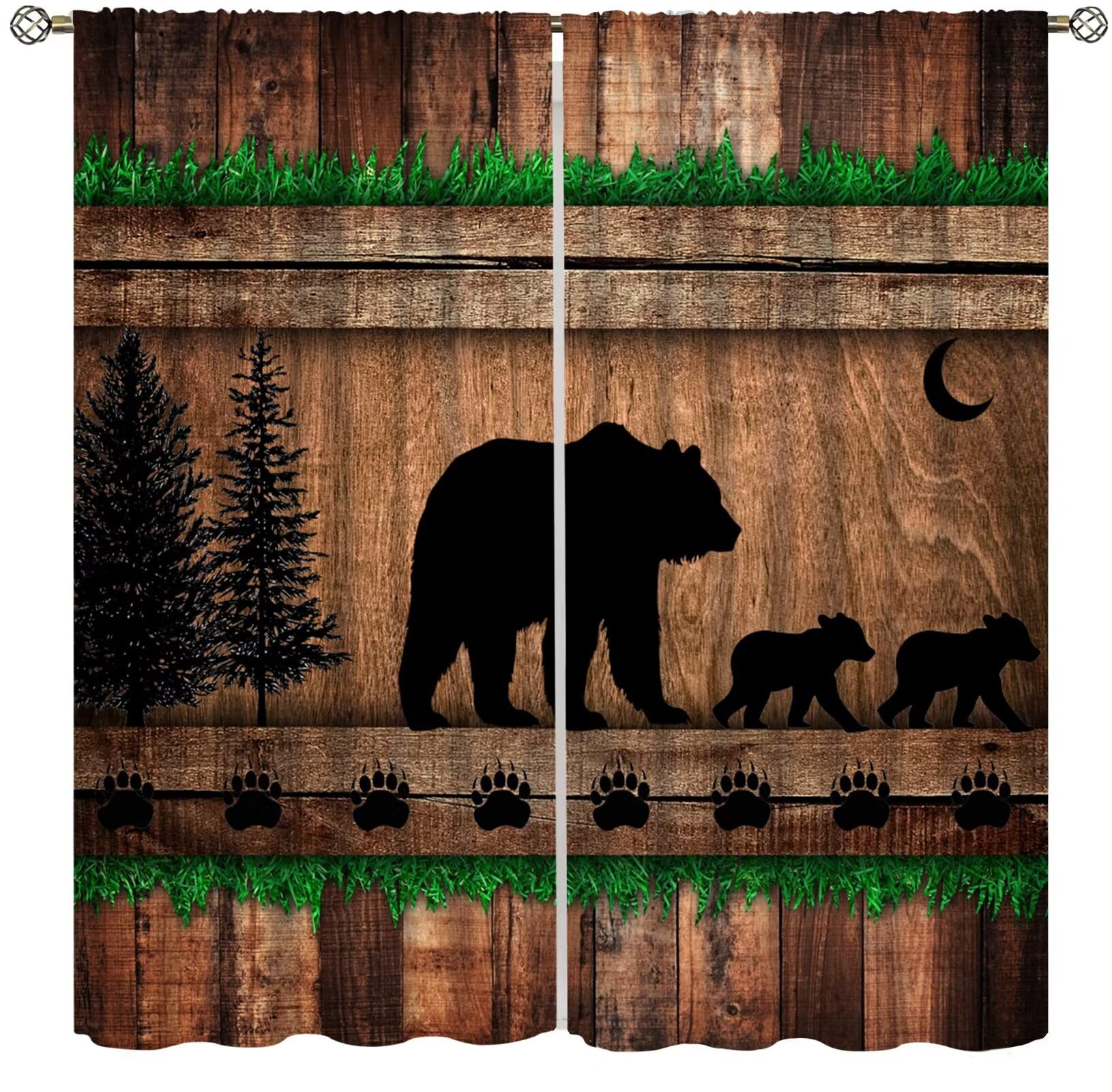 XBDDZSW Bear Curtains for Home Decor Animal Retro Bear Rustic Cabin Wildlife Pattern Printed Curtains Bedroom and Living Room Decoration Curtains W42