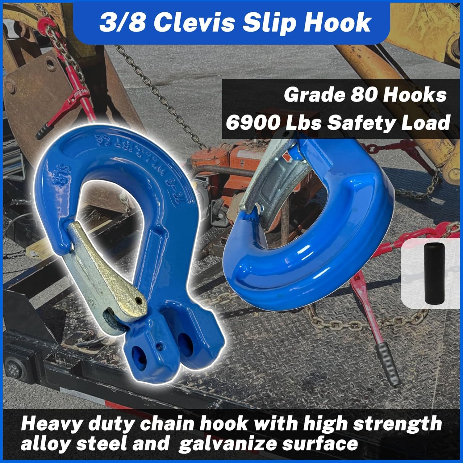 2 Pack G80 Clevis Slip Hook,3/8" Heavy Duty Chain Hooks,Forged Tow Trailer Safety Hook with 6900Lbs Work Load Limit Capacity for Hauler Hitches Wrecker Truck,Clevis Grab Winch Hooks for Lifting - Image 2