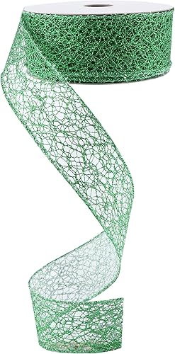 Miniatura 6 de Cinta de Navidad verde con alambre de 1.5 pulgadas, cinta roja con alambre para árbol de Navidad, cinta metálica verde con purpurina para coronas,