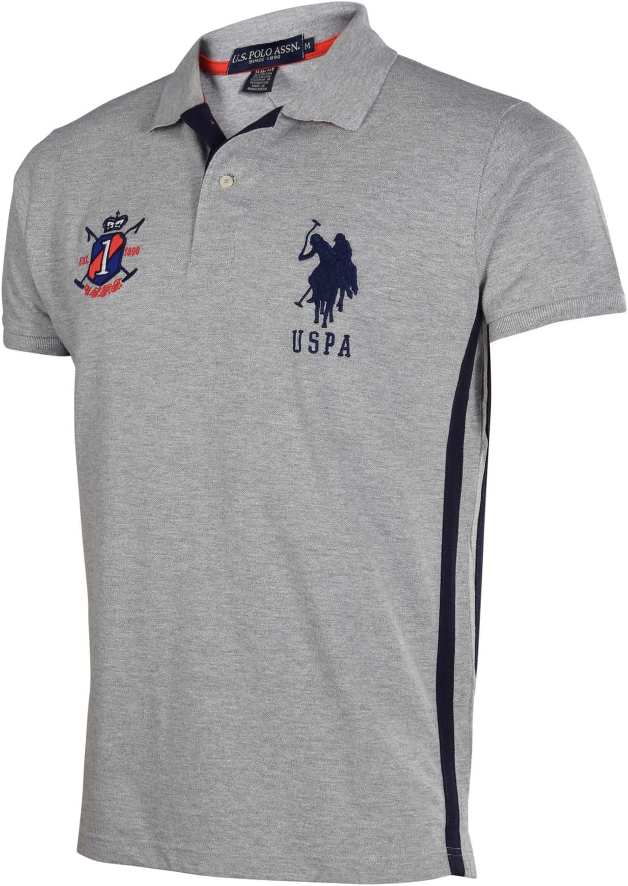 U.S. Polo Assn. Men's Solid Slim Fit Polo Shirt with Side Stripe and Collar Stripes