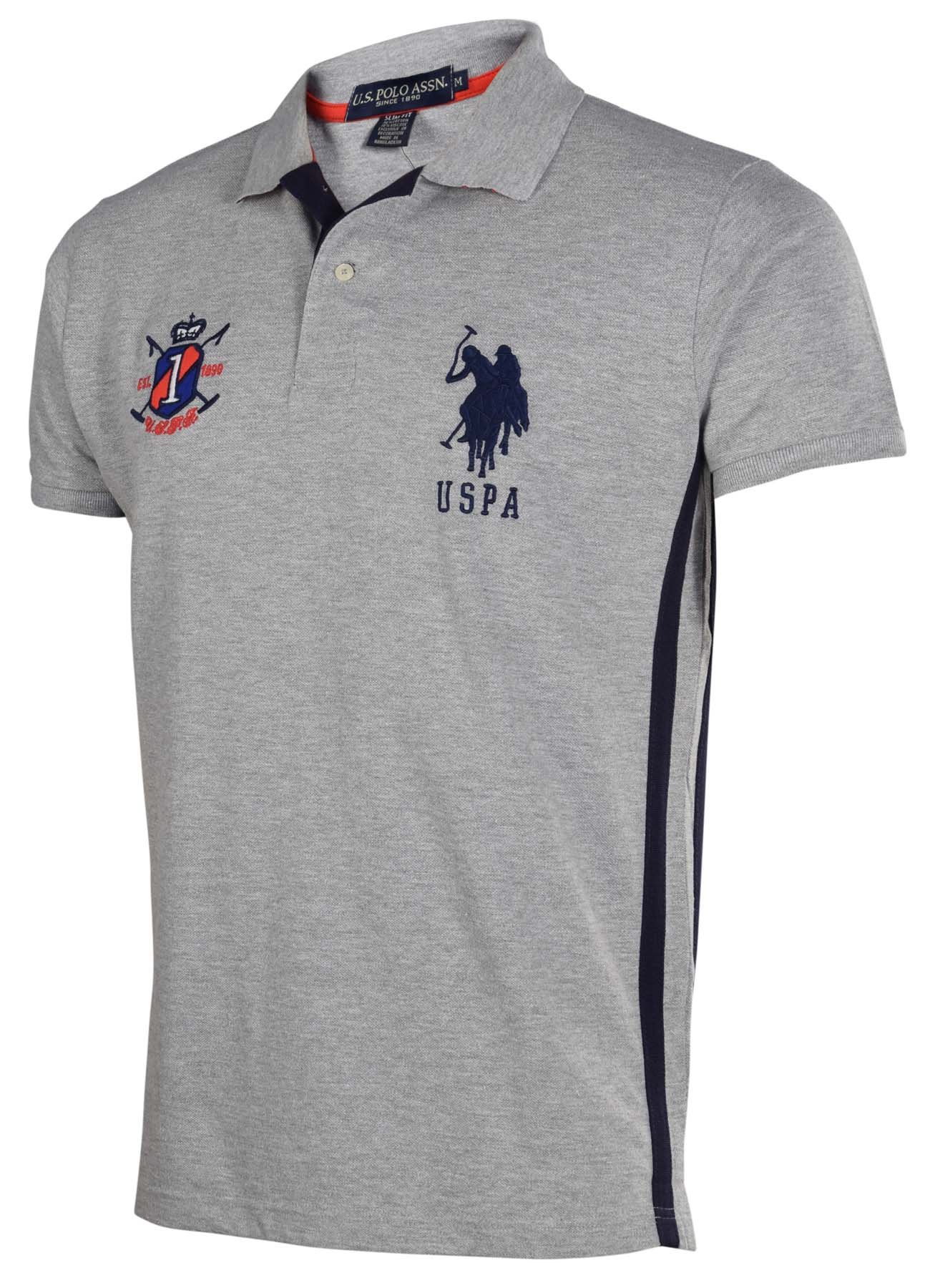 U.S. Polo Assn. Men's Solid Slim Fit Polo Shirt with Side Stripe and Collar Stripes
