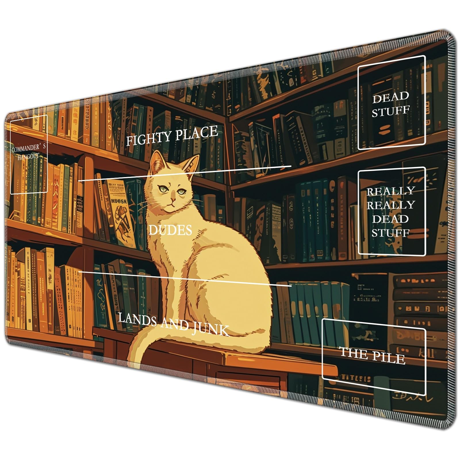 JANENFNA TCG Playmat with Magic Zones 24 x 14 inches Mousepad Compatible for MTG TCG Trading Card Game Play Mats Smooth Rubber Surface Magic The Gathering Play Mat, Floral Cat Sunflowers — image 1