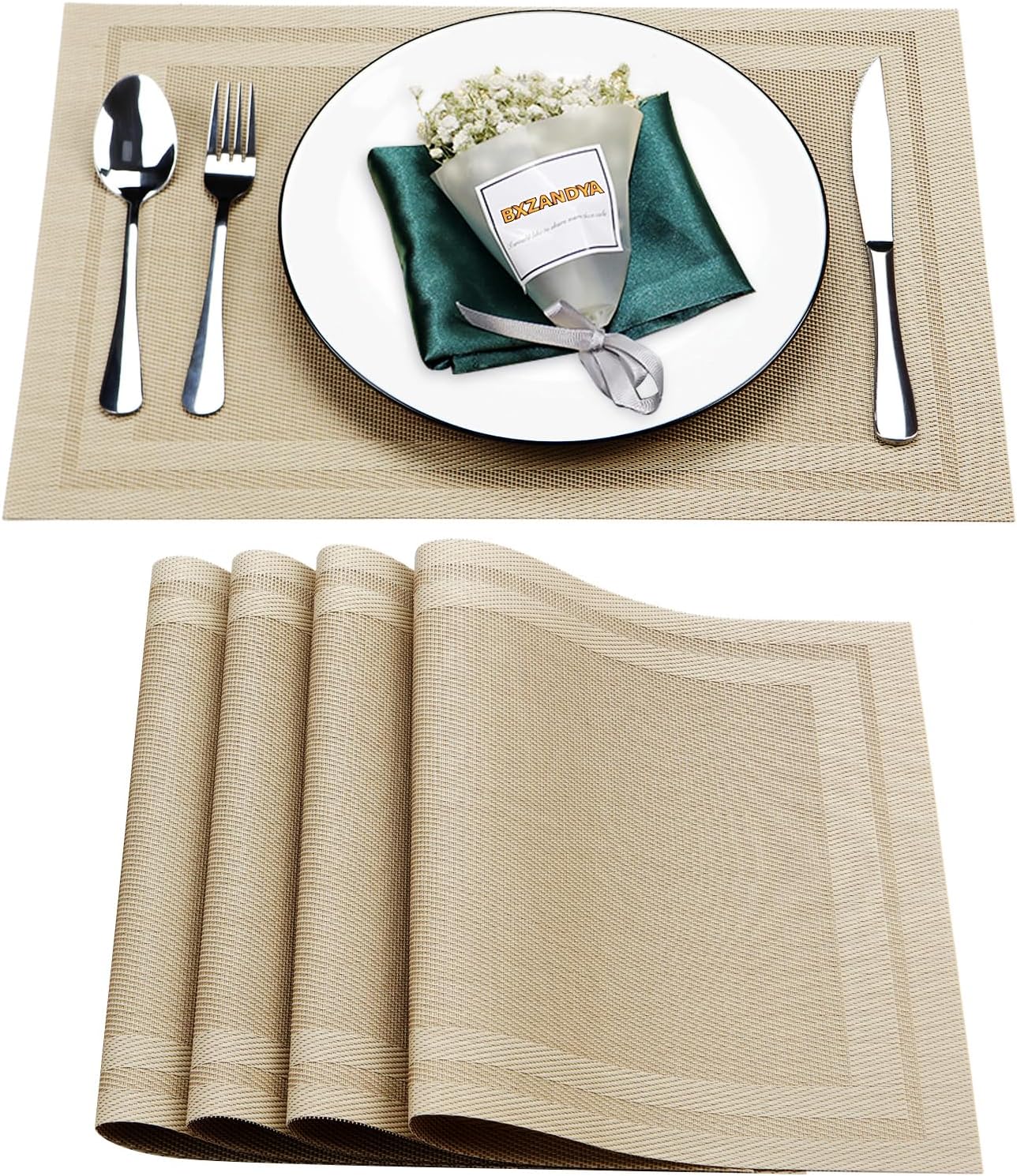 Juego de 4 manteles individuales, lavables, resistentes al calor y a las manchas para interiores y exteriores, manteles individuales de vinilo