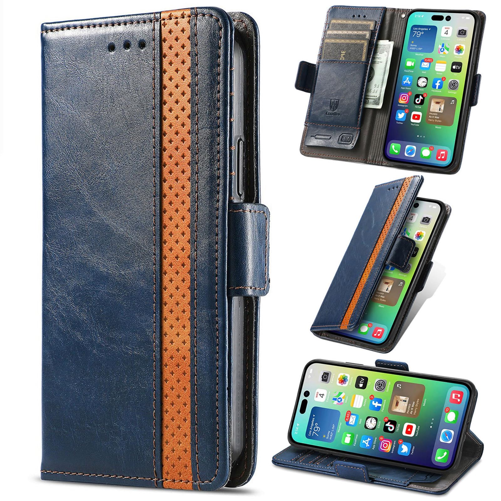 GuluGuru for iPhone 14 Pro Max Leather Phone Case Wallet Folio Flip Cover Casual Business, [RFID Blocking] Multi Hidden Anti-Theft Card Holder Cash Slot, Side Magnetic Buckle, Stand Support