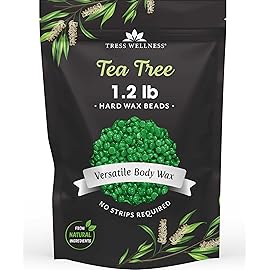 Tress Wellness Wax Beads - Safe for Skin - Dermatologically Tested - At-Home Kit for Bikini, Brazilian & Full Body - Tea Tree 1.2 lb