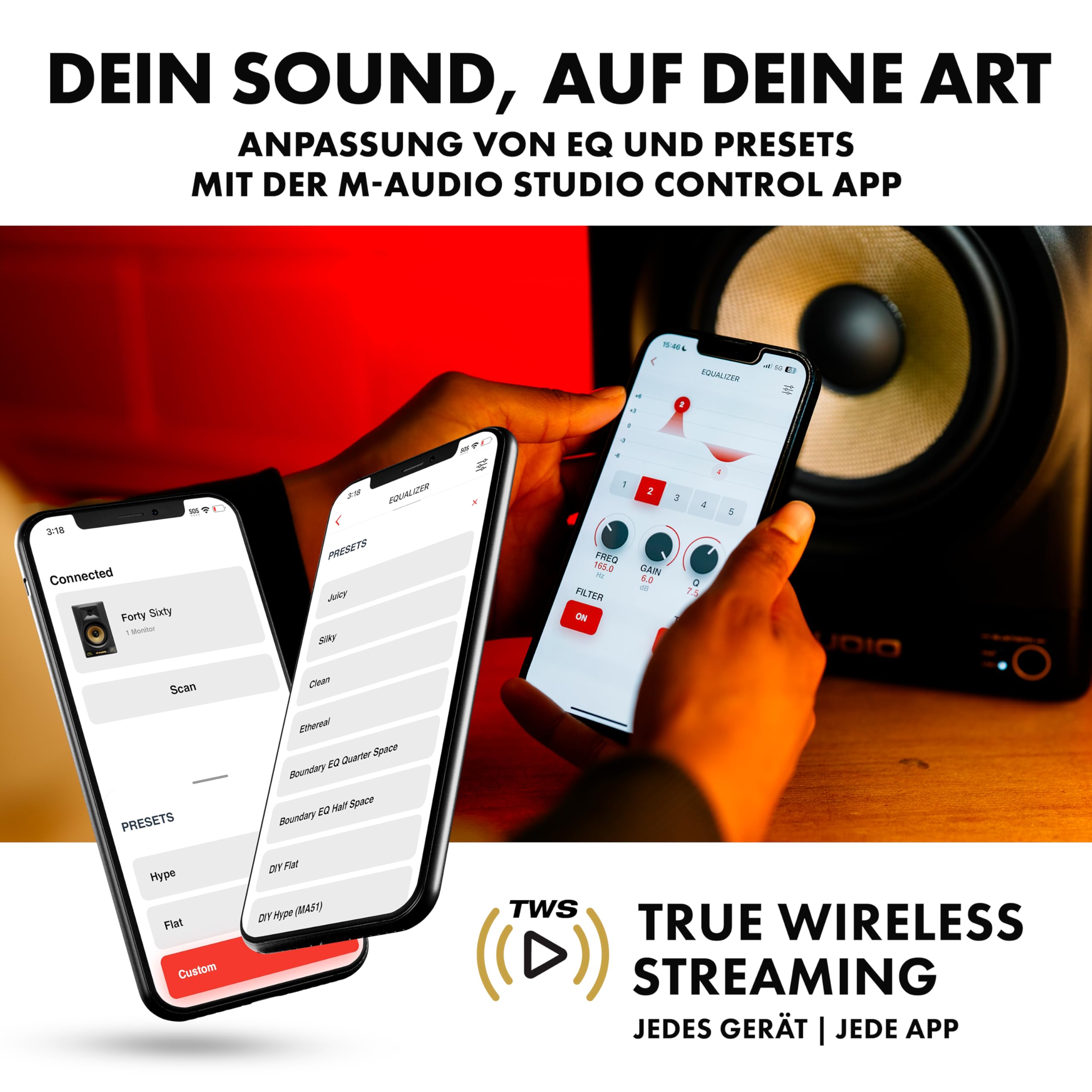 M-AUDIO Forty Sixty 6.5" Studio Monitor Lautsprecher für Produktion und Mixing mit Präzisions-DSP Frequenzweiche, EQ, Steuerungs-App und Bluetooth, 100 W