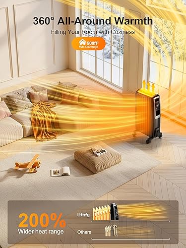 Miniatura 2 de Uthfy Calentador de radiador, calentadores eléctricos de 1500 W para uso en interiores con temporizador de 24 horas, control remoto, 7 aletas,