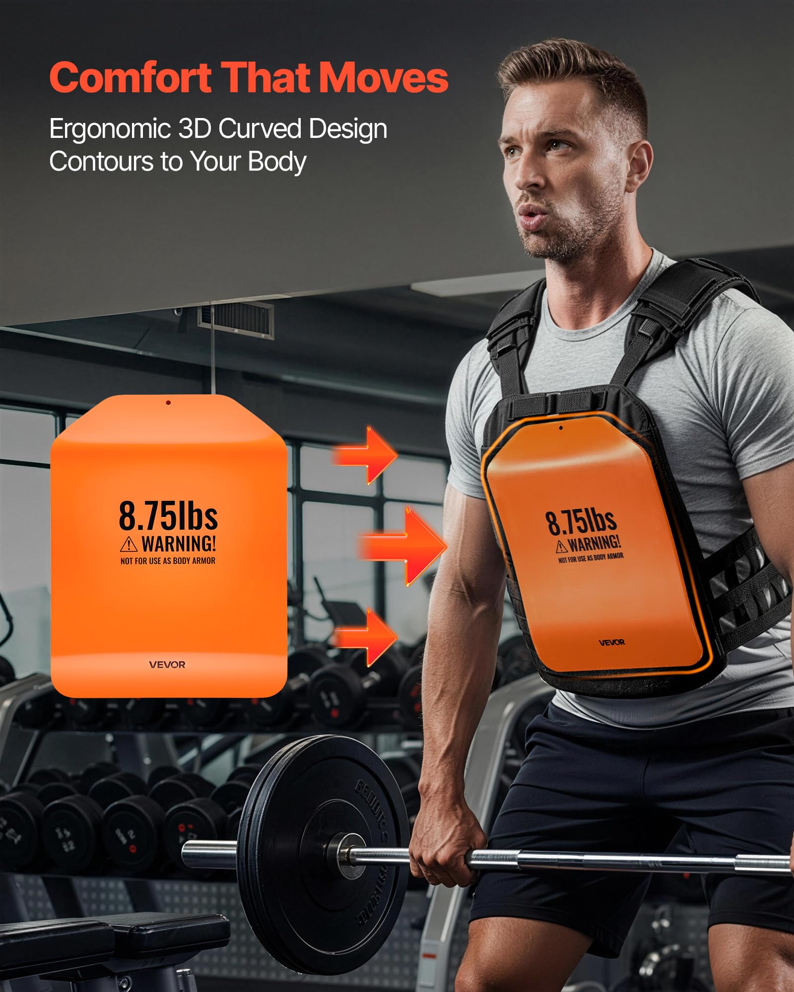 VEVOR Plaques de poids incurvées pour gilet, paires de 5,75/8,75/6,6 kg, plaques lestées tactiques en acier de qualité supérieure pour gilet, design ergonomique, pour l'entraînement de force