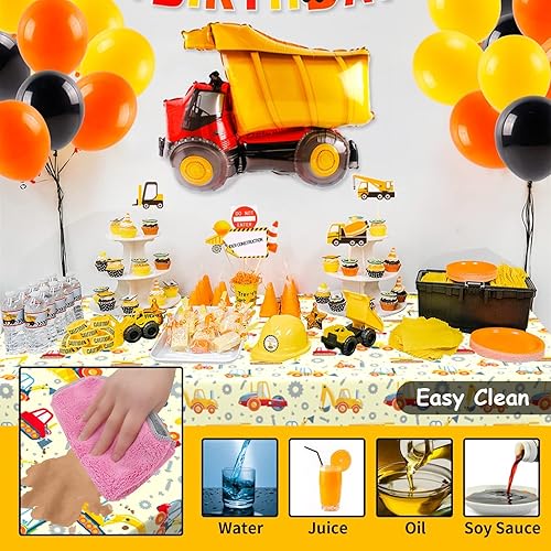 Miniatura 4 de Domgoge Mantel de plástico de construcción para fiestas, mantel desechable de camión volquete, mantel impermeable de tractor, 54 x 108 pulgadas,