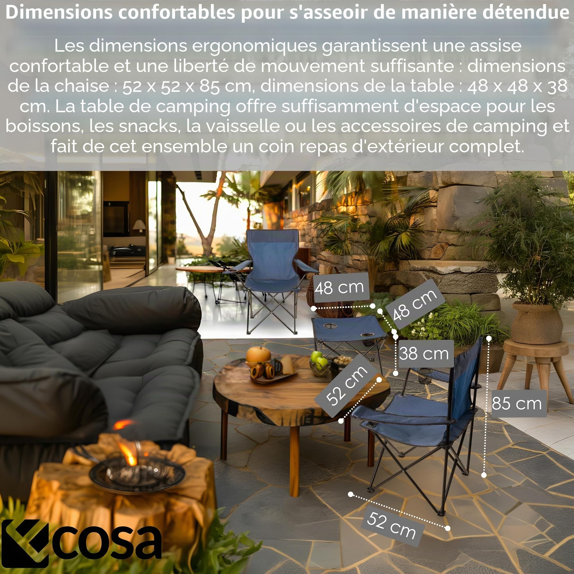 ecosa® Lot de 2 chaises de camping avec table - 2 chaises pliantes et table de camping pliables - Meubles de camping d'extérieur portables avec sac de transport - Jusqu'à 150 kg - Pour camping, jardin