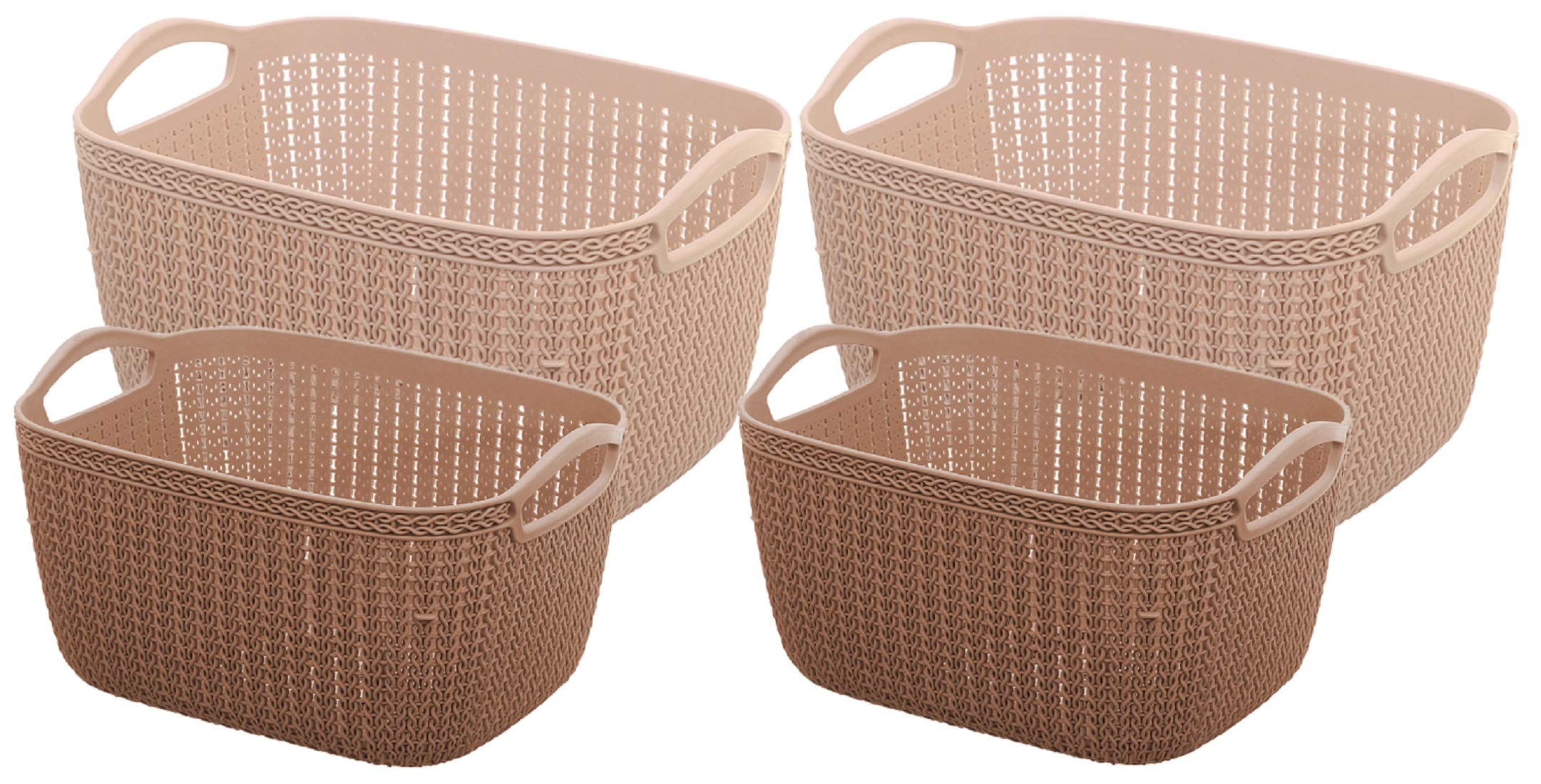 Kuber Industries Unbreakable Plastic Flexible Storage Baskets|Fruit Vegetable Bathroom Stationary Home Basket|Pack of 4 (Peach & Brown)