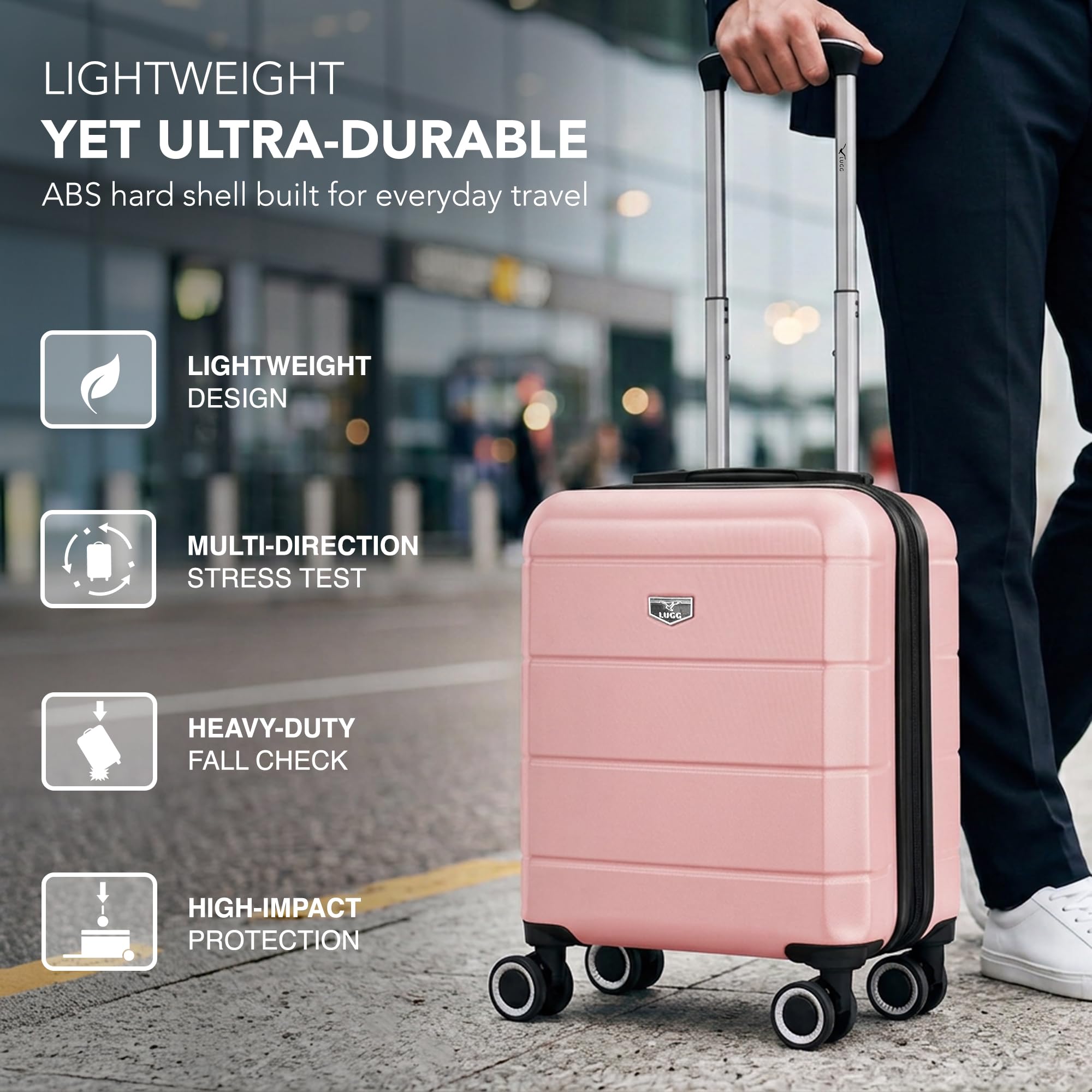 LUGG - Jetset 40cm Suitcase - 40x30x20cm- Ryanair Compatible - Underseat Size - Hard Shell ABS - Spinner & Removable Wheels - Lightweight Travel Luggage- Cream/Brown — view 261