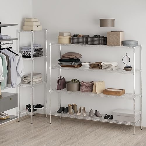 Miniatura 369 de Kit de estantería de alambre cromado de 4 niveles de 24 pulgadas de profundidad x 24 pulgadas de ancho x 64 pulgadas de alto Unidad de estante