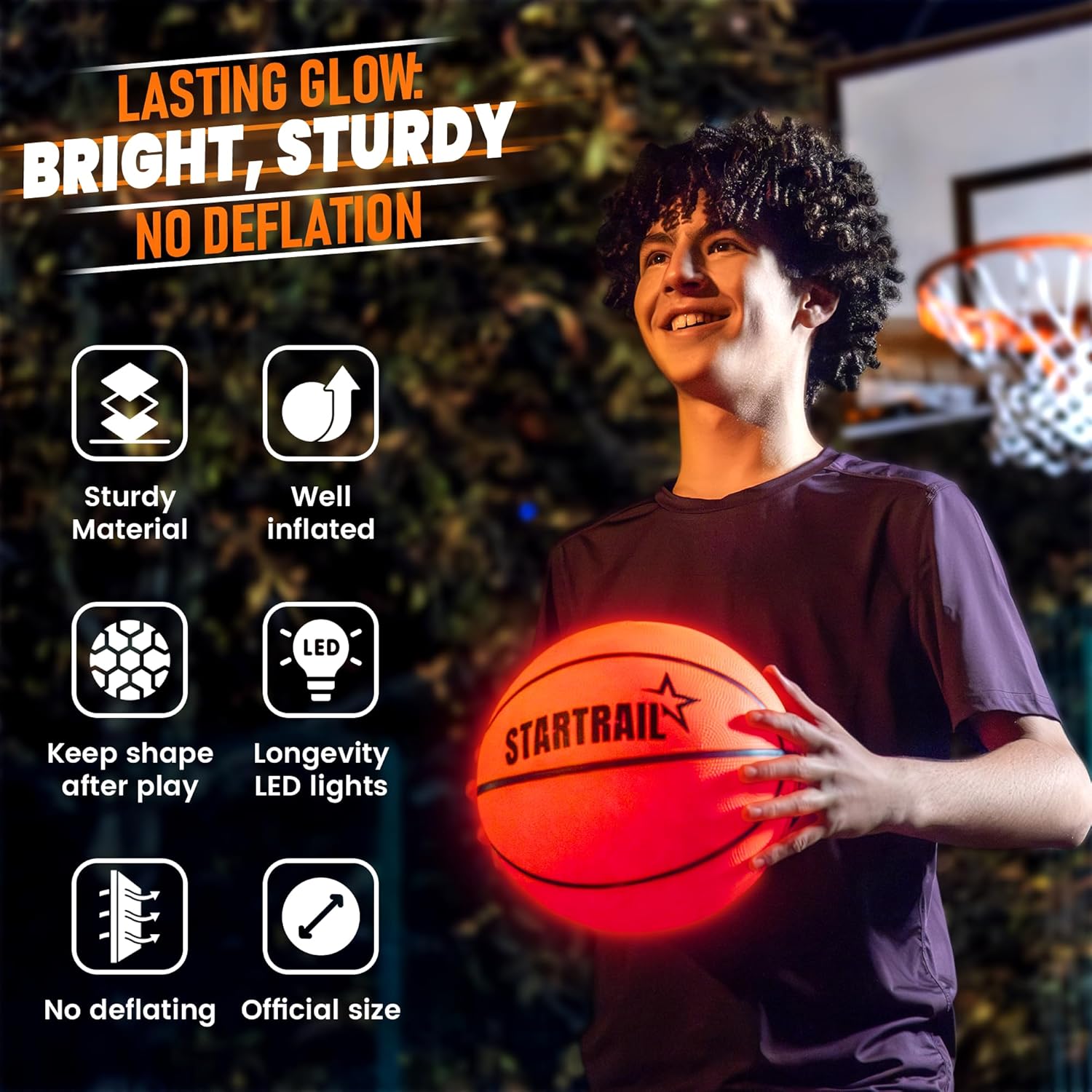 TOMLEON Light Up Basketball | Glow in The Dark Basketball | LED Basketball Size 7 | Glowing Basketball Ball | Lighted Basketball | Coolest Things for Boys & Girls | Toys for 10 Year Old Kids - Image 7