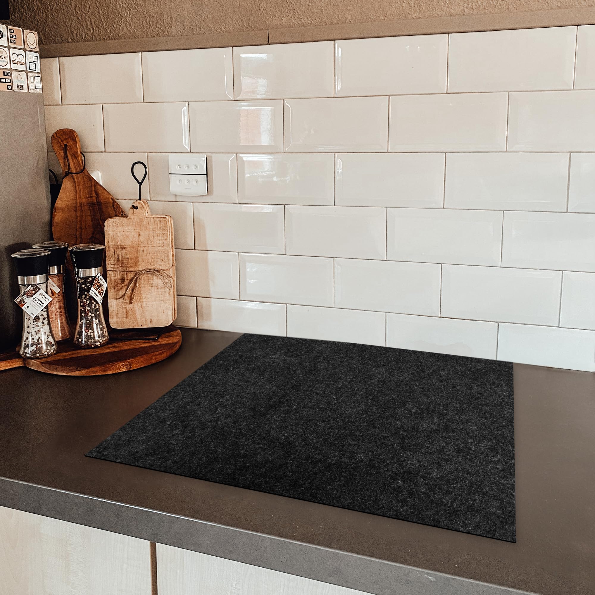 KitchenYeah© Coperchio Piano Cottura 59x52 cm Cucina Copri Fornelli Tappetino Induzione Antiscivolo Piastra Protezione Nero - Granito - Design - Pietra