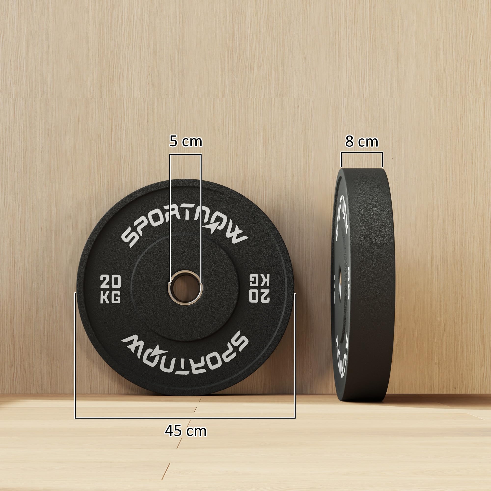 SPORTNOW Set 2 Dischi Pesi 2x5/10/20 kg in Gomma, Dischi per Palestra e Casa con Foro da 5 cm per Manubri e Bilancieri