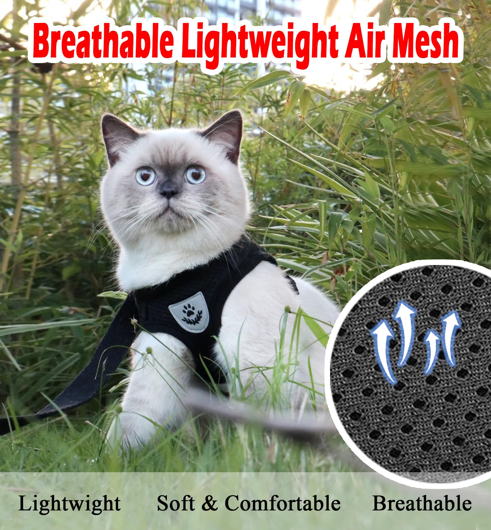 Arnés universal para perros y gatos con correa de GAUTERF, a prueba de escapes, arnés para gatos, arnés ajustable reflectante de malla suave para perros, los mejores suministros para mascotas